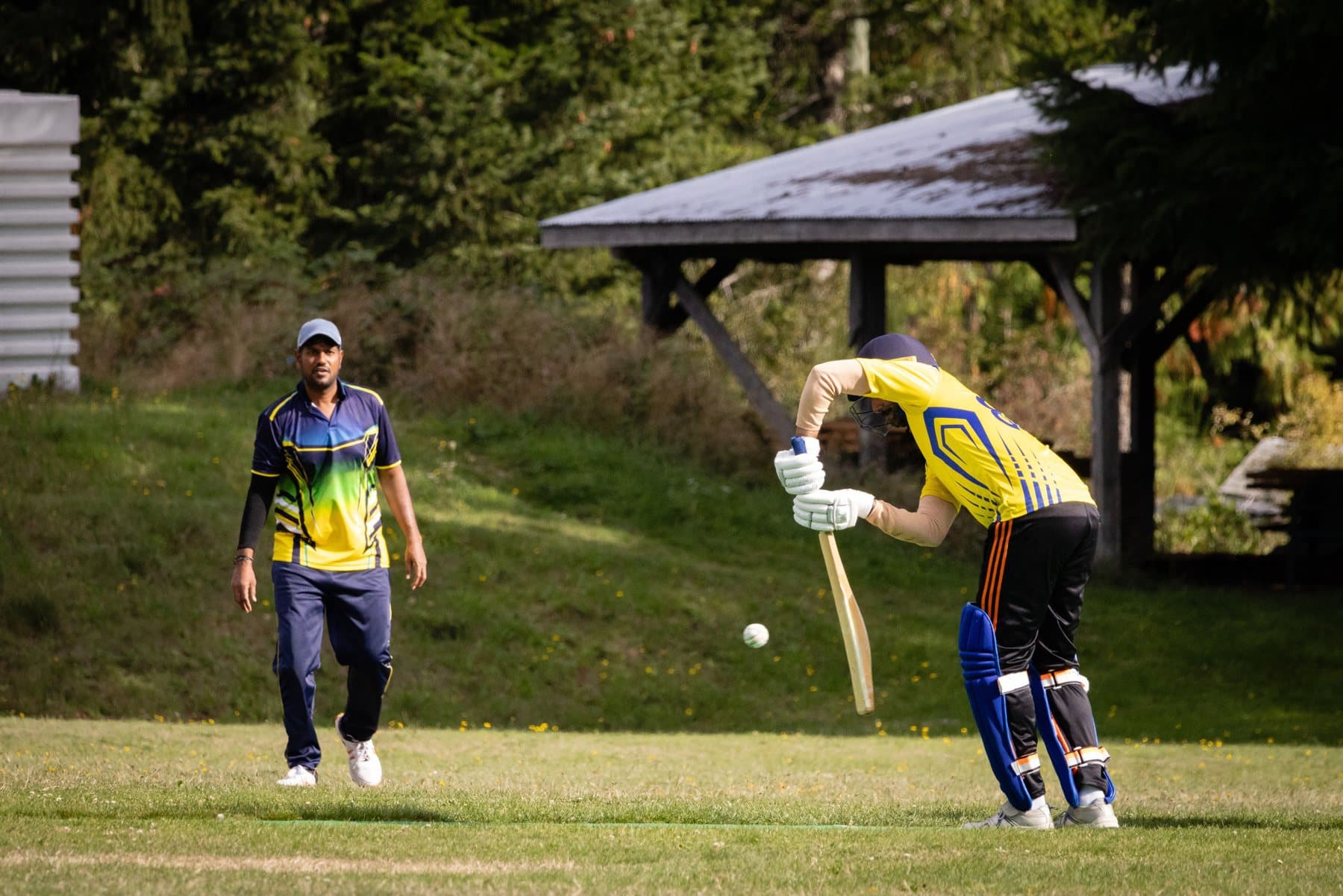 Batting in front of the pavilion