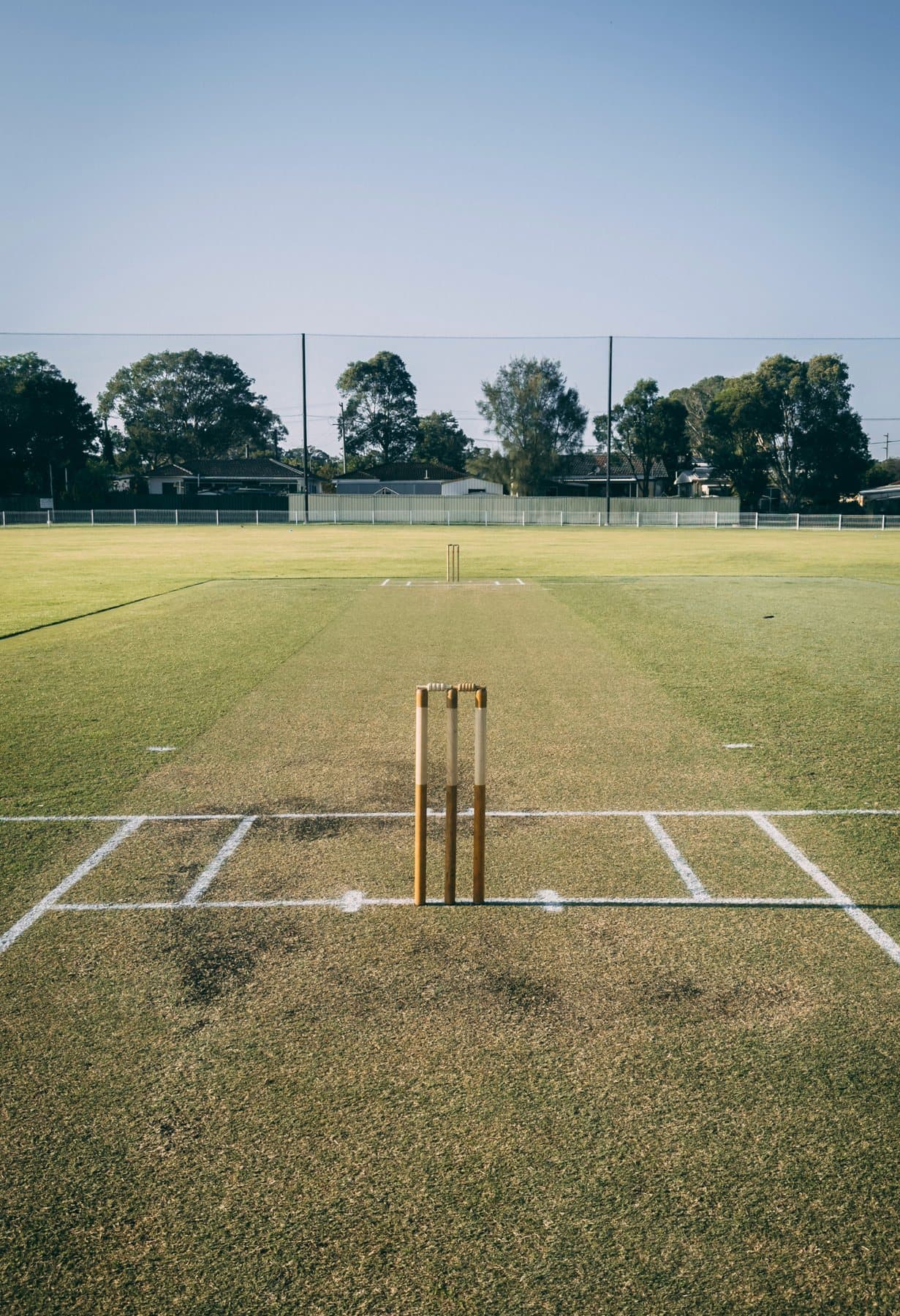 Stumps and fresh creases on the wicket